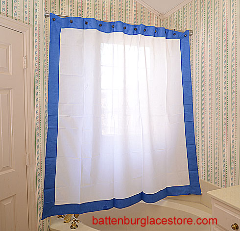 Hemstitch Shower Curtain French Blue border - Click Image to Close